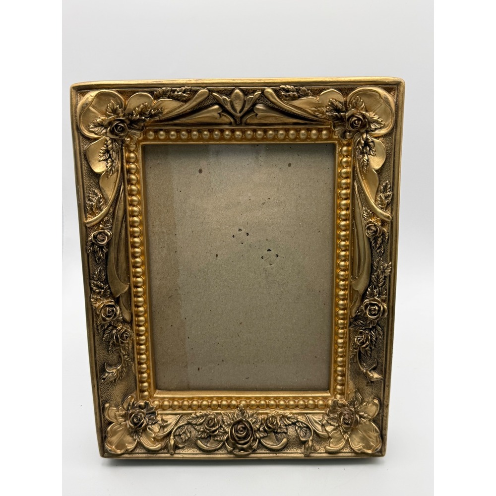 Vintage Ornate Heavy Resin Gold Rose Floral Picture Frame Tabletop Decor Baroque